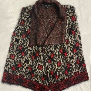 Black Rivet Black and Red Patterned Sweater Swing Vest- WARM!